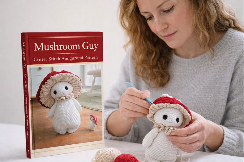 Crochet design, mushroom man +π Free gift: Cute cat toy - Image 2